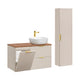 Ensemble meuble simple vasque 100cm panier à linge et colonne Adriel Cachemire et Bois
