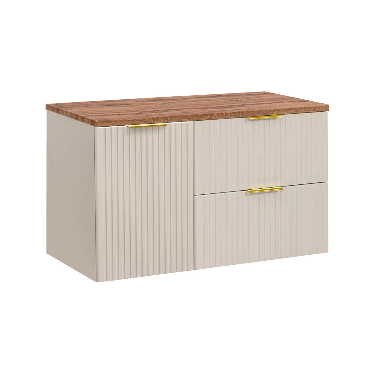 Meuble sous-vasque 100cm panier à linge Adriel Cachemire et Bois - vue 2