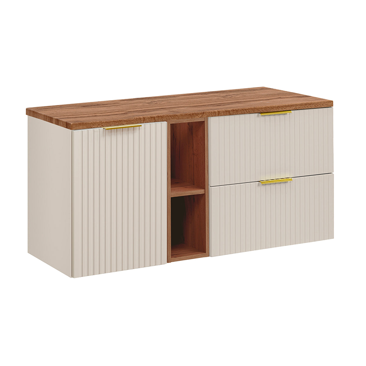 Meuble sous-vasque 120cm 2 niches panier à linge Adriel Cachemire et Bois - vue 2