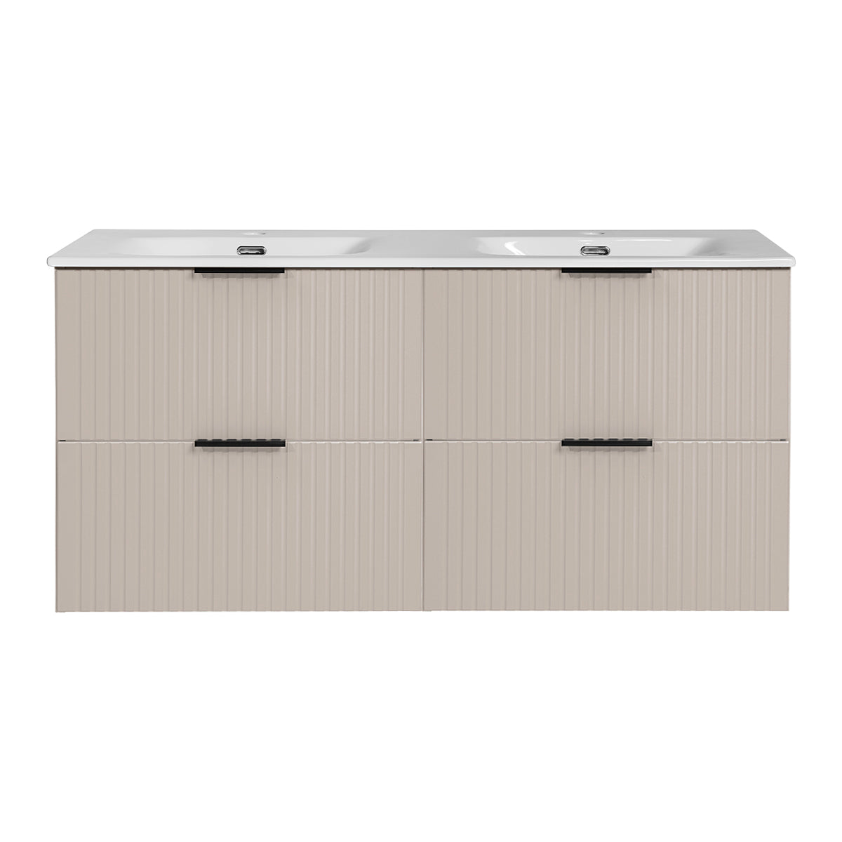 Ensemble meuble double vasque encastrée 120cm et colonne Adriel Cachemire - vue 4