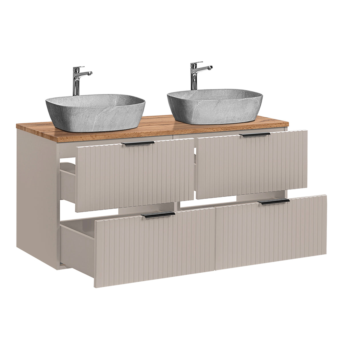 Meuble double vasque effet pierre 120cm Adriel Cachemire et Bois - vue 2