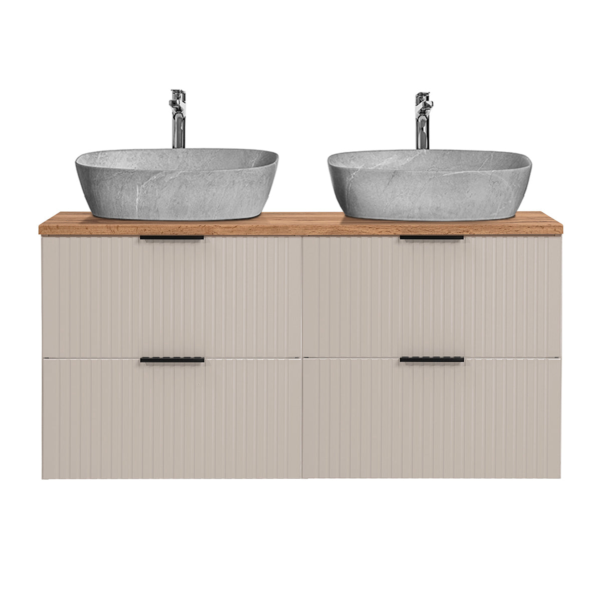 Meuble double vasque effet pierre 120cm Adriel Cachemire et Bois - vue 3