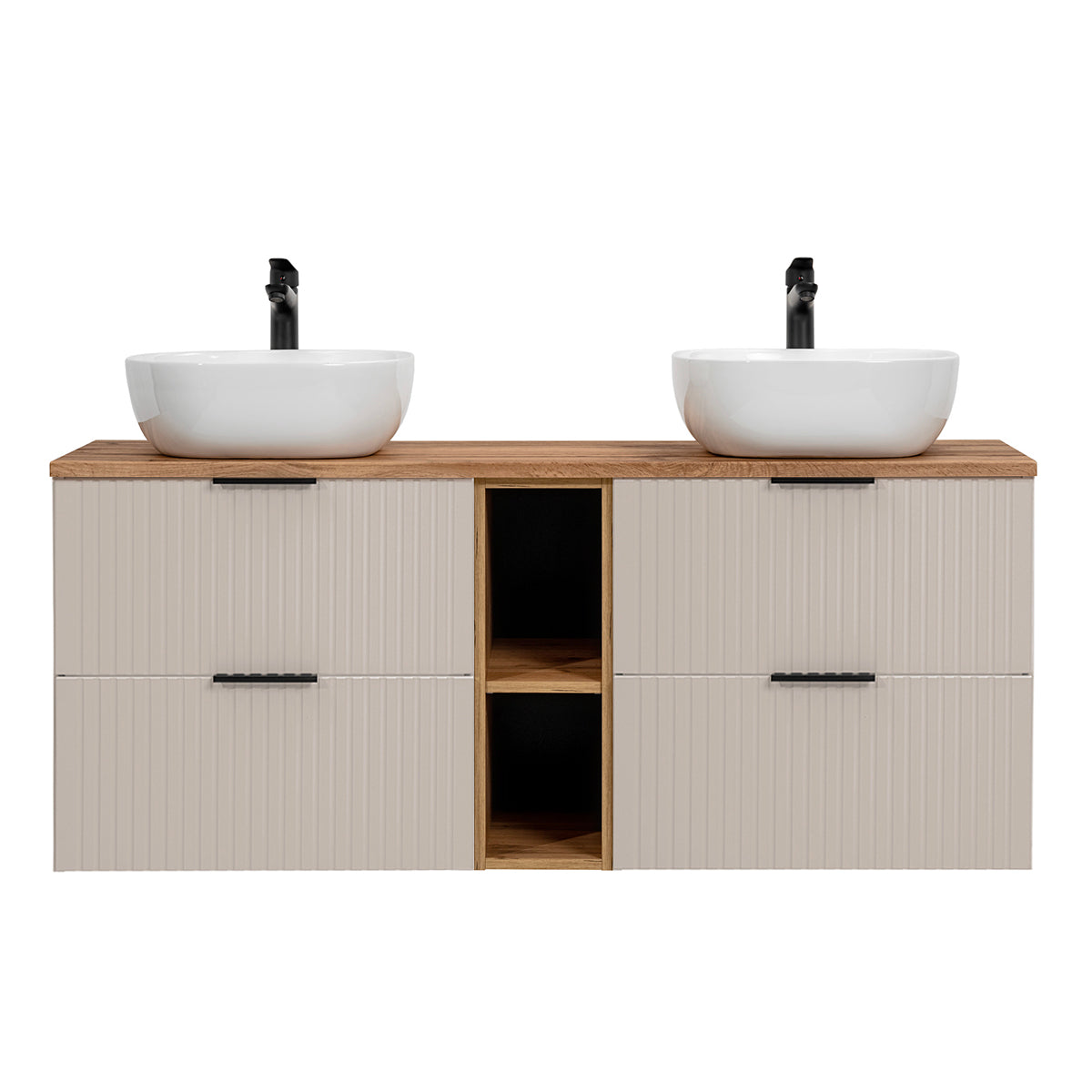 Meuble double vasque 140cm 2 niches Adriel Cachemire et Bois - vue 3