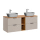 Meuble double vasque effet pierre 140cm 2 niches Adriel Cachemire et Bois