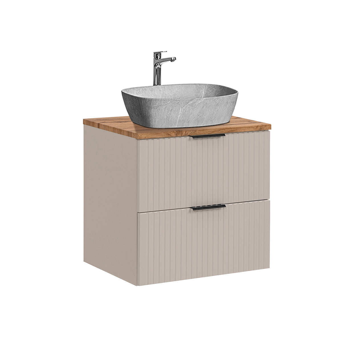 Ensemble meuble simple vasque 60cm et colonne Adriel Cachemire Bois et effet Pierre - vue 3