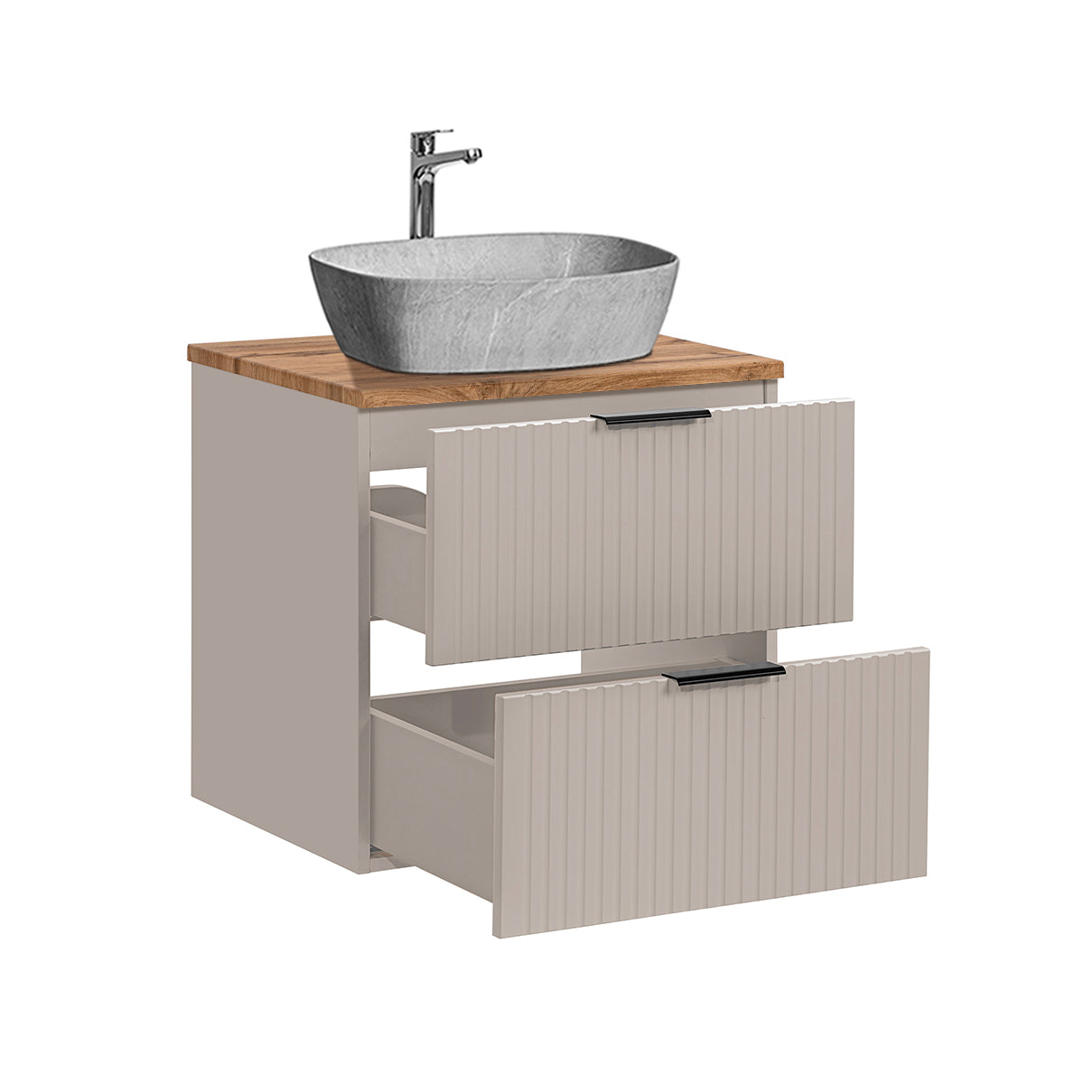 Ensemble meuble simple vasque 60cm et colonne Adriel Cachemire Bois et effet Pierre - vue 4