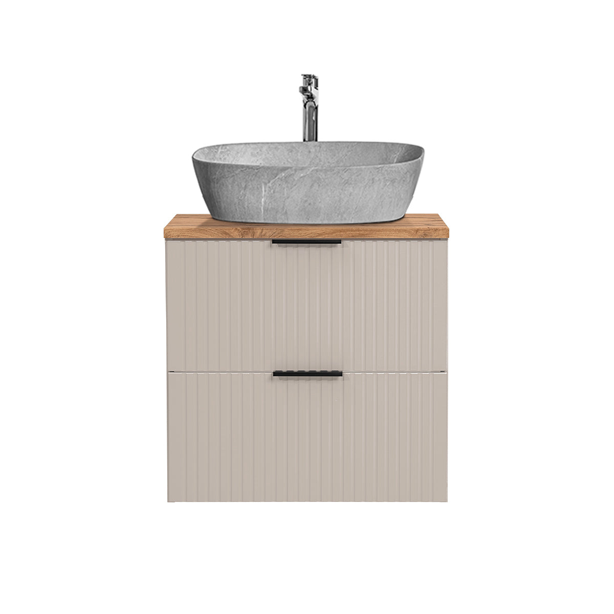 Meuble simple vasque effet pierre 60cm Adriel Cachemire et Bois - vue 3
