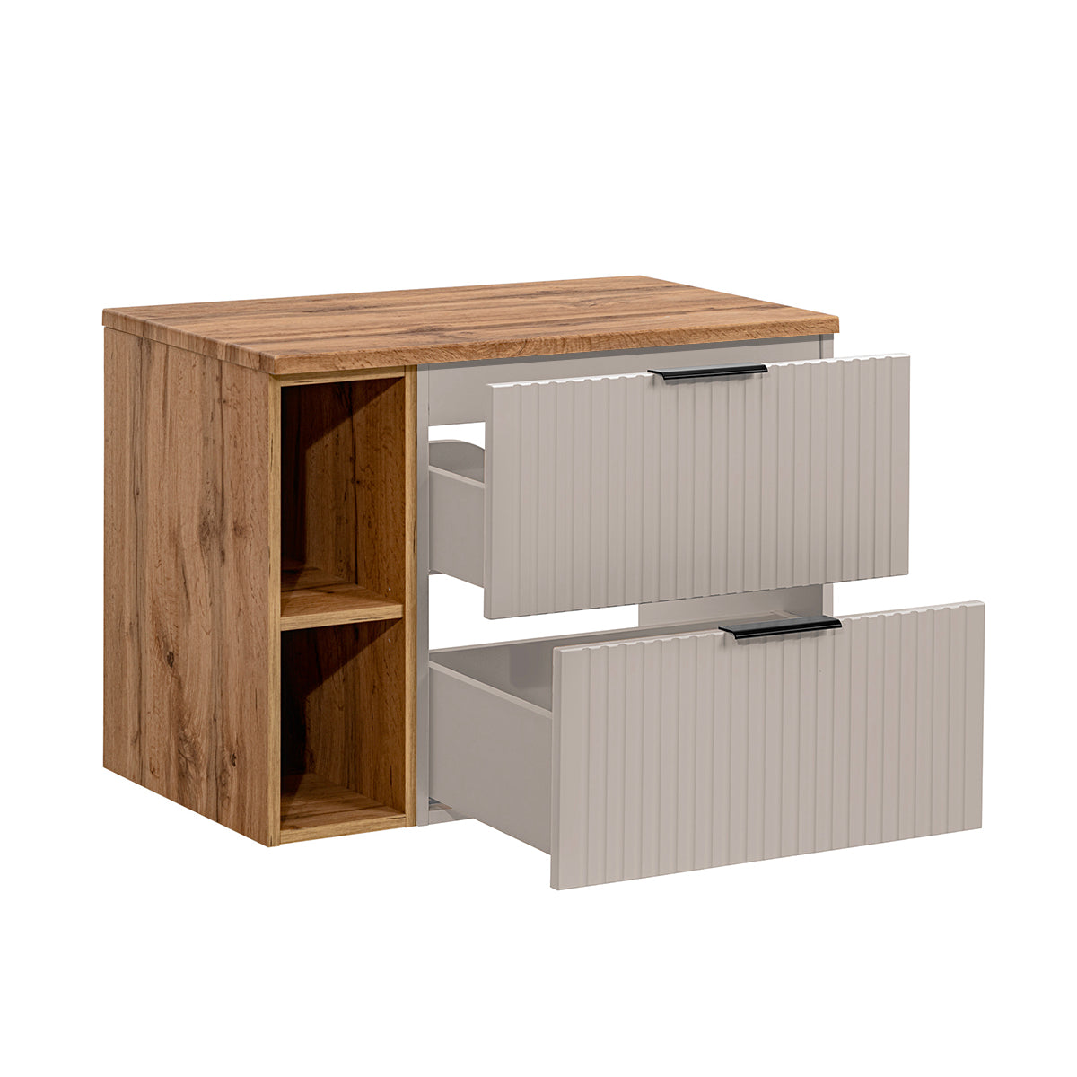 Meuble sous-vasque 80cm 2 niches Adriel Cachemire et Bois - vue 2