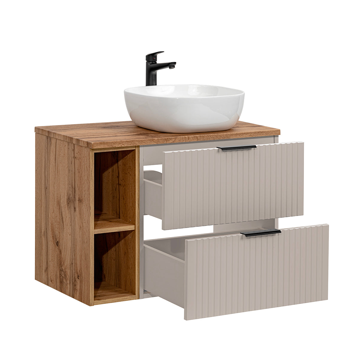 Meuble simple vasque 80cm 2 niches Adriel Cachemire et Bois - vue 2