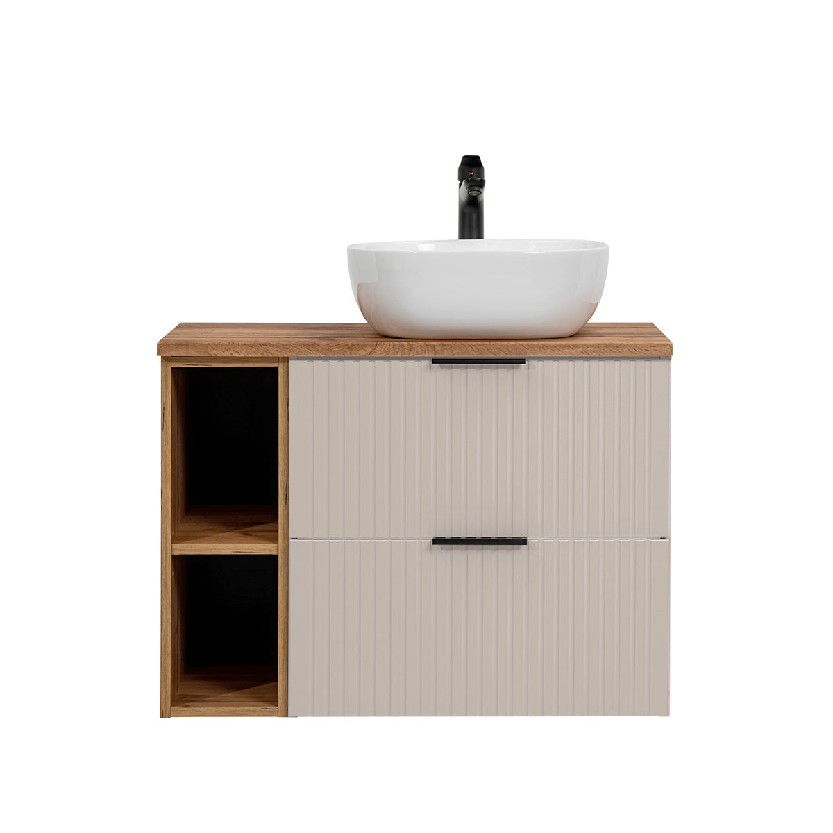 Meuble simple vasque 80cm 2 niches Adriel Cachemire et Bois - vue 3