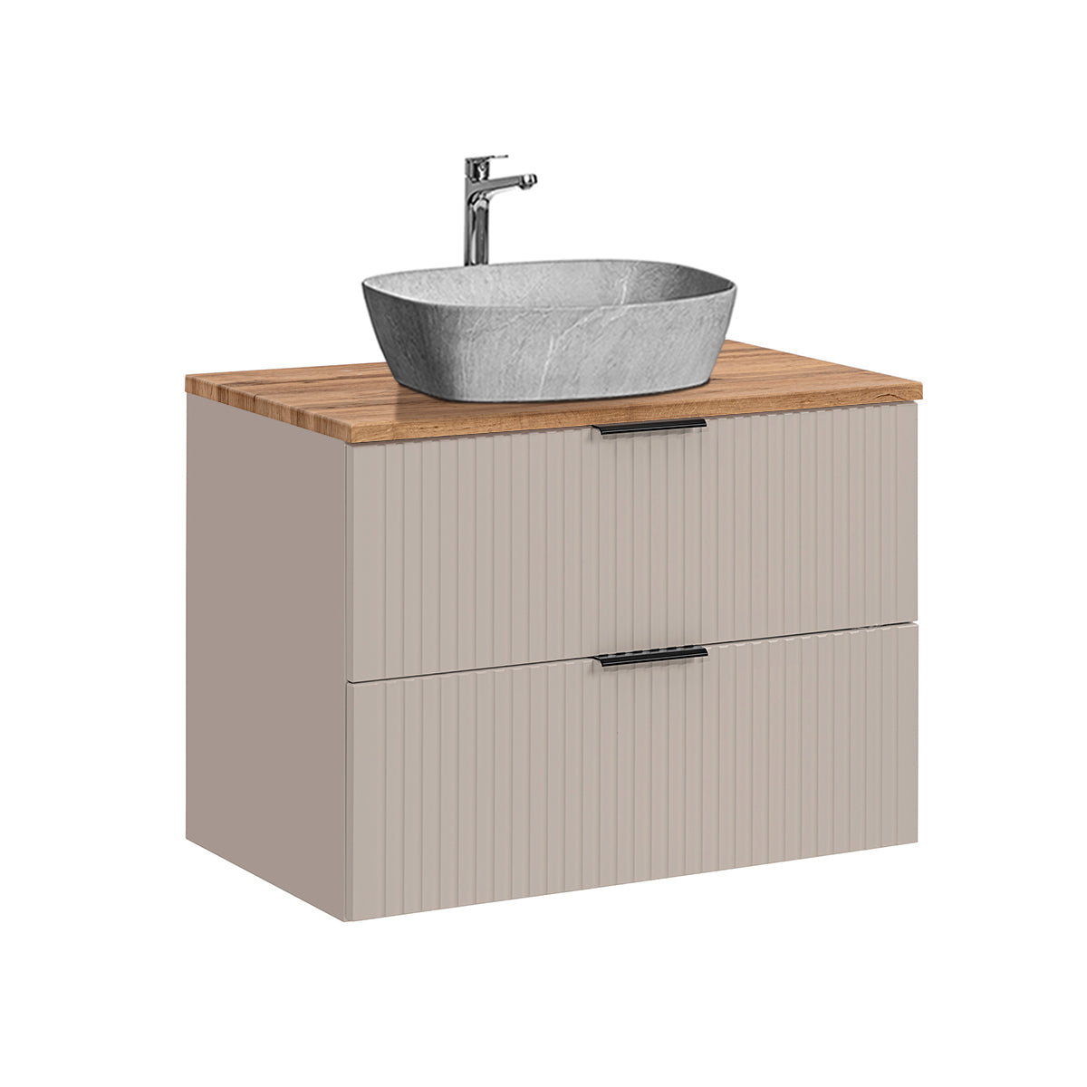 Ensemble meuble simple vasque 80cm et colonne Adriel Cachemire Bois et effet Pierre - vue 3