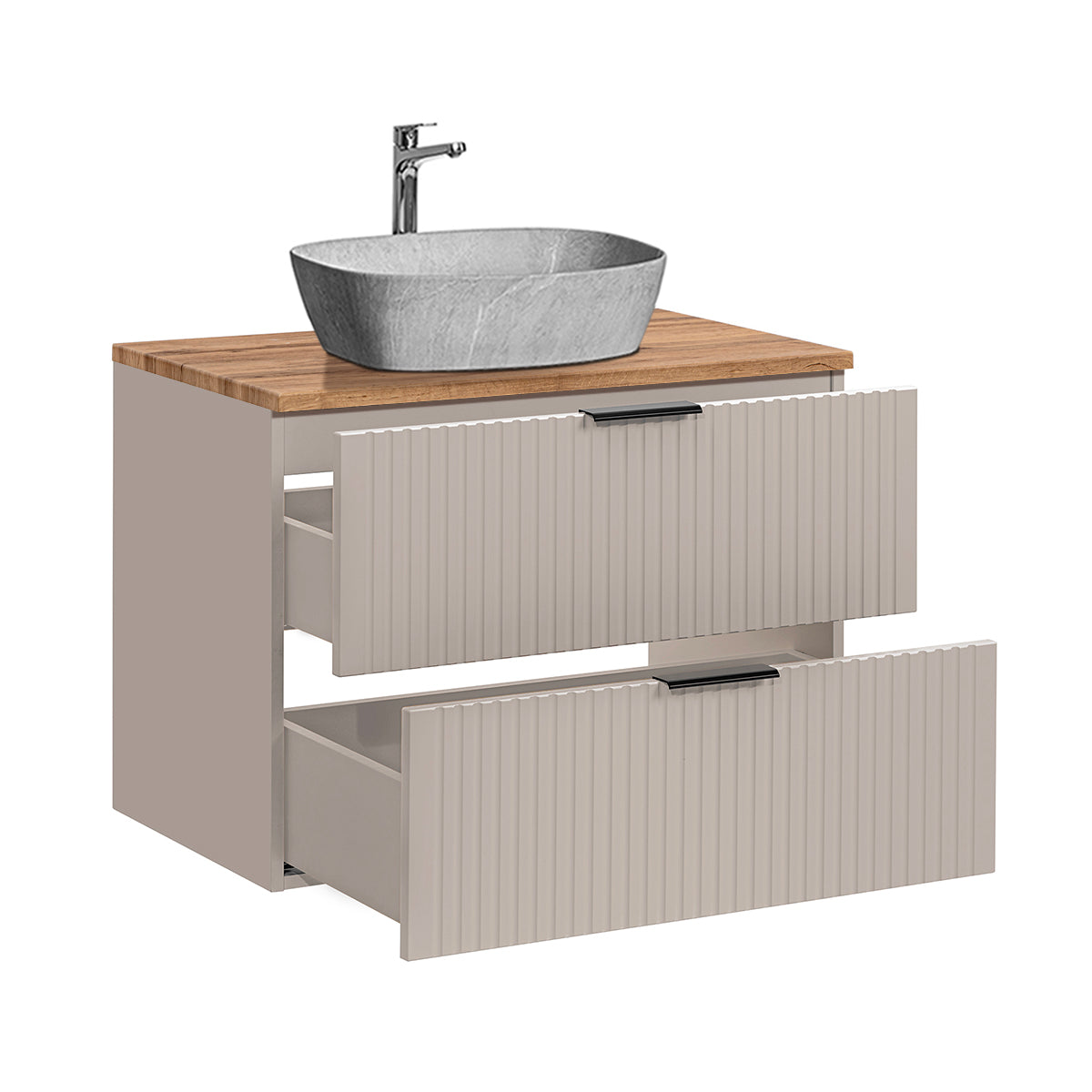 Ensemble meuble simple vasque 80cm et colonne Adriel Cachemire Bois et effet Pierre - vue 4