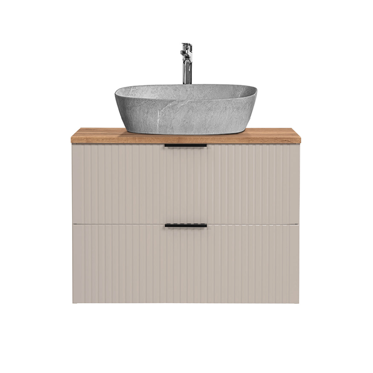 Meuble simple vasque effet pierre 80cm Adriel Cachemire et Bois - vue 3