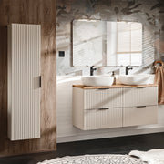 Ensemble meuble double vasque 120cm et colonne Adriel Cachemire et Bois