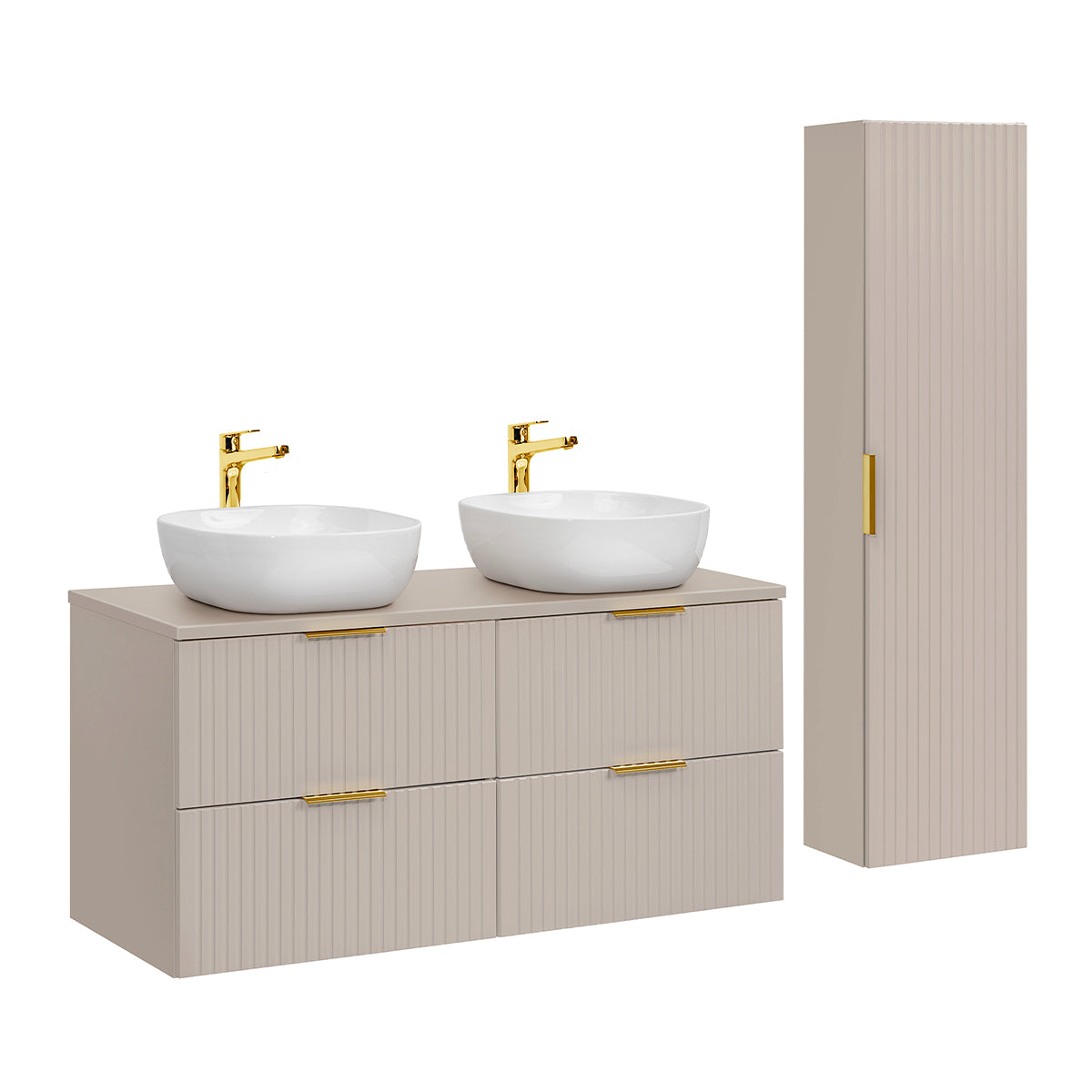 Ensemble meuble double vasque 120cm et colonne Adriel Cachemire - vue 2