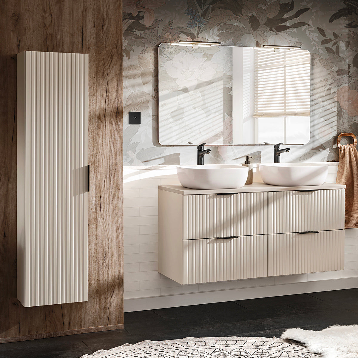 Ensemble meuble double vasque 120cm et colonne Adriel Cachemire