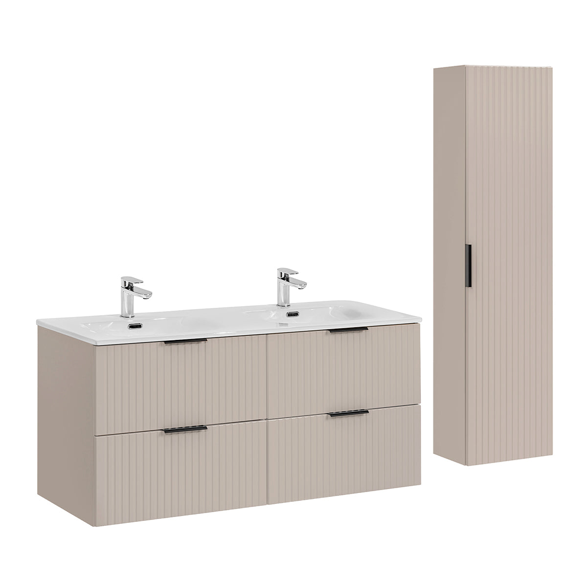 Ensemble meuble double vasque encastrée 120cm et colonne Adriel Cachemire - vue 2