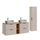 Ensemble meuble double vasque 140cm 2 niches et colonne Adriel Cachemire Bois et effet Pierre