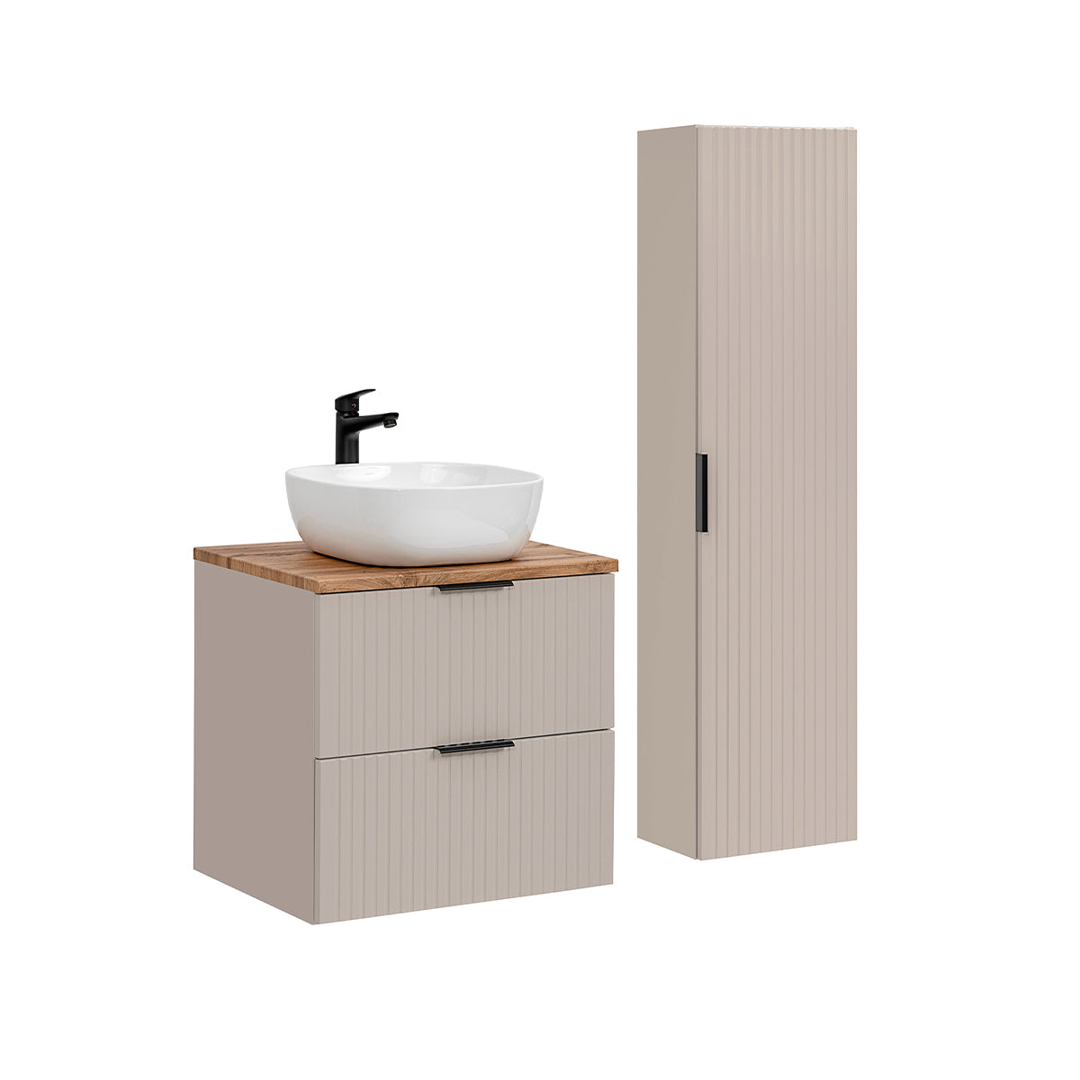 Ensemble meuble simple vasque 60cm et colonne Adriel Cachemire et Bois - vue 2
