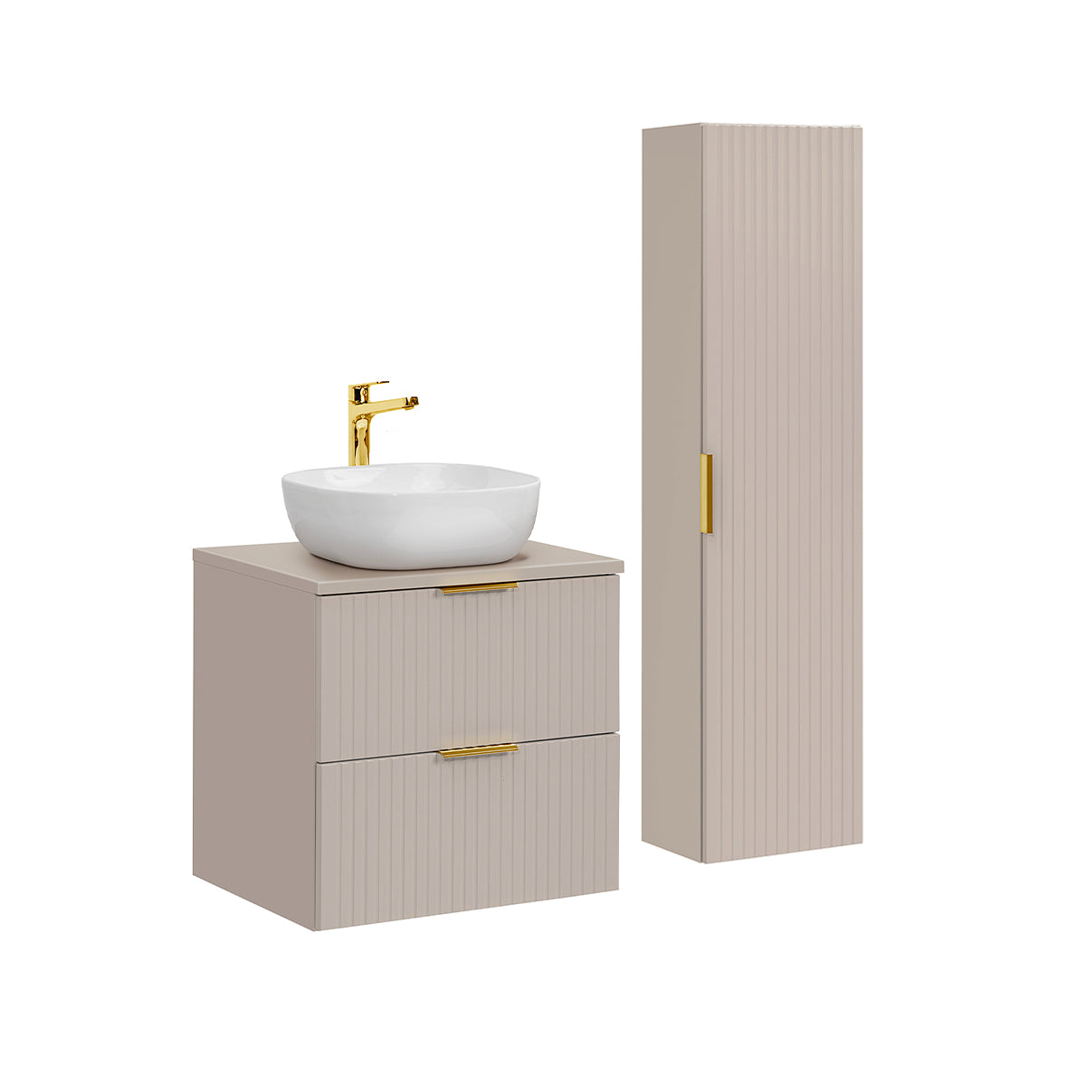 Ensemble meuble simple vasque 60cm et colonne Adriel Cachemire - vue 2