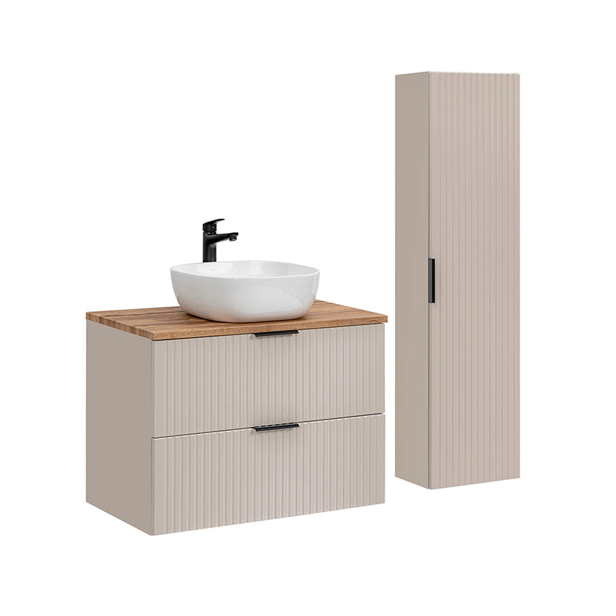 Ensemble meuble simple vasque 80cm et colonne Adriel Cachemire et Bois - vue 2