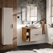 Ensemble meuble simple vasque 80cm 2 niches et colonne Adriel Cachemire et Bois
