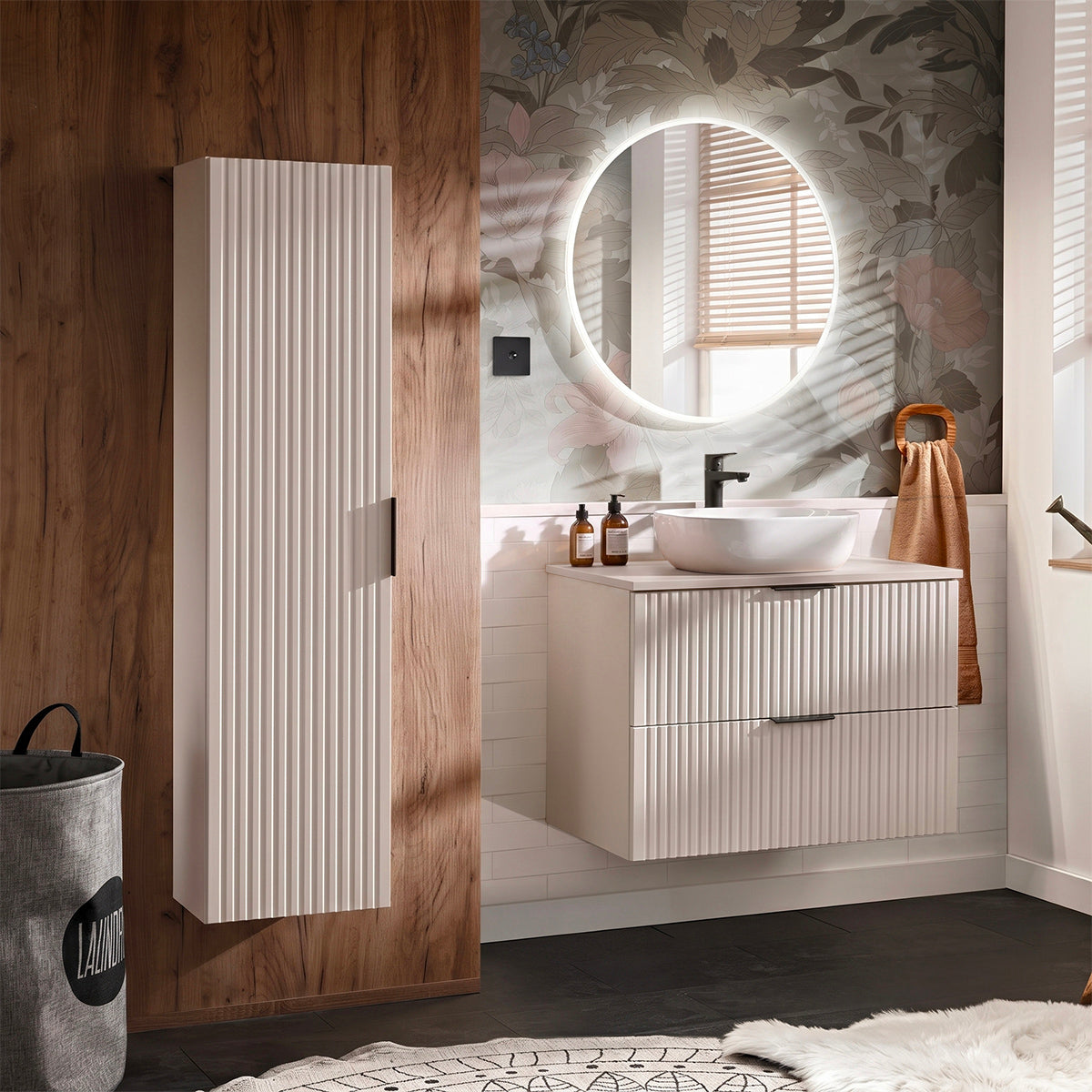 Ensemble meuble simple vasque 80cm et colonne Adriel Cachemire
