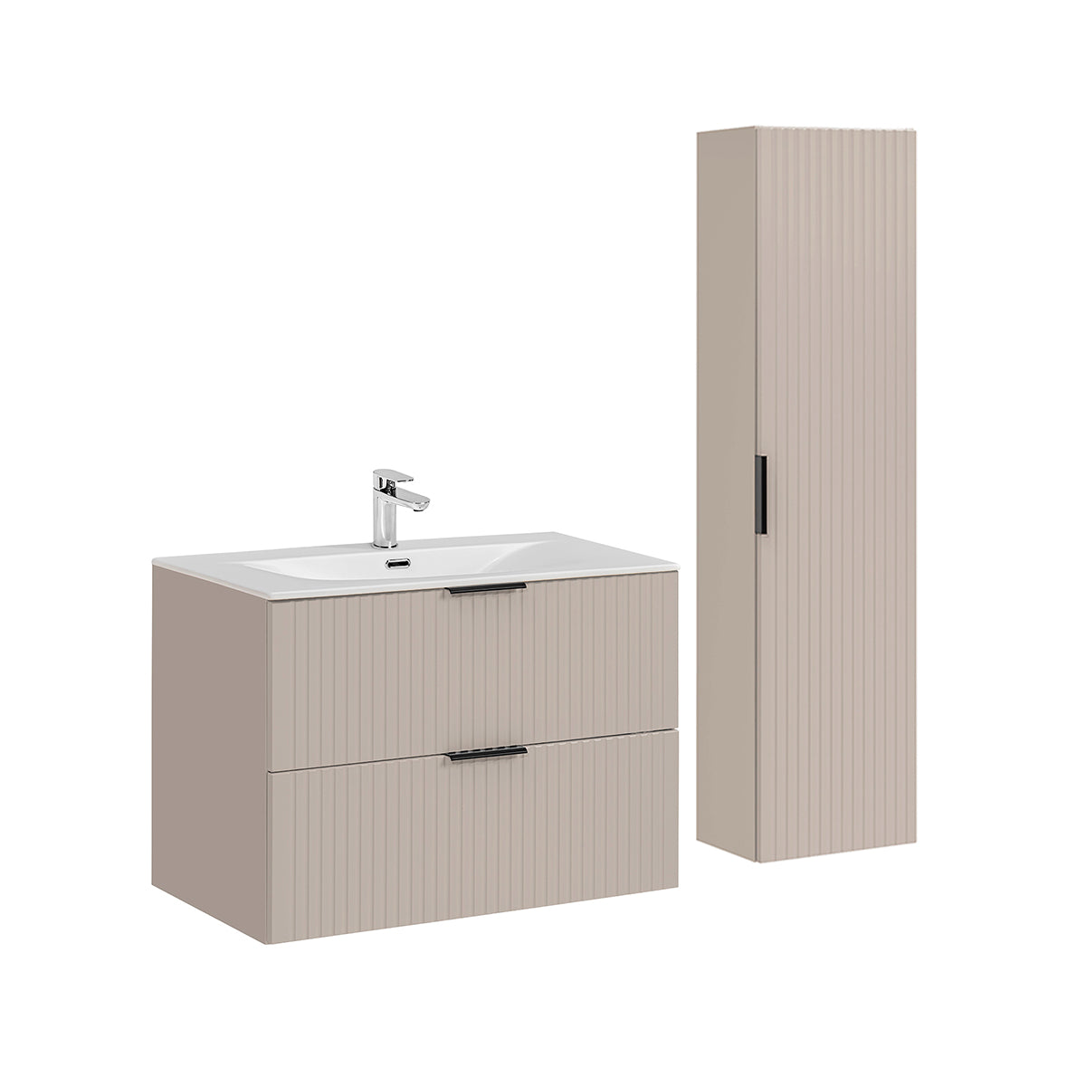 Ensemble meuble simple vasque encastrée 80cm et colonne Adriel Cachemire - vue 2