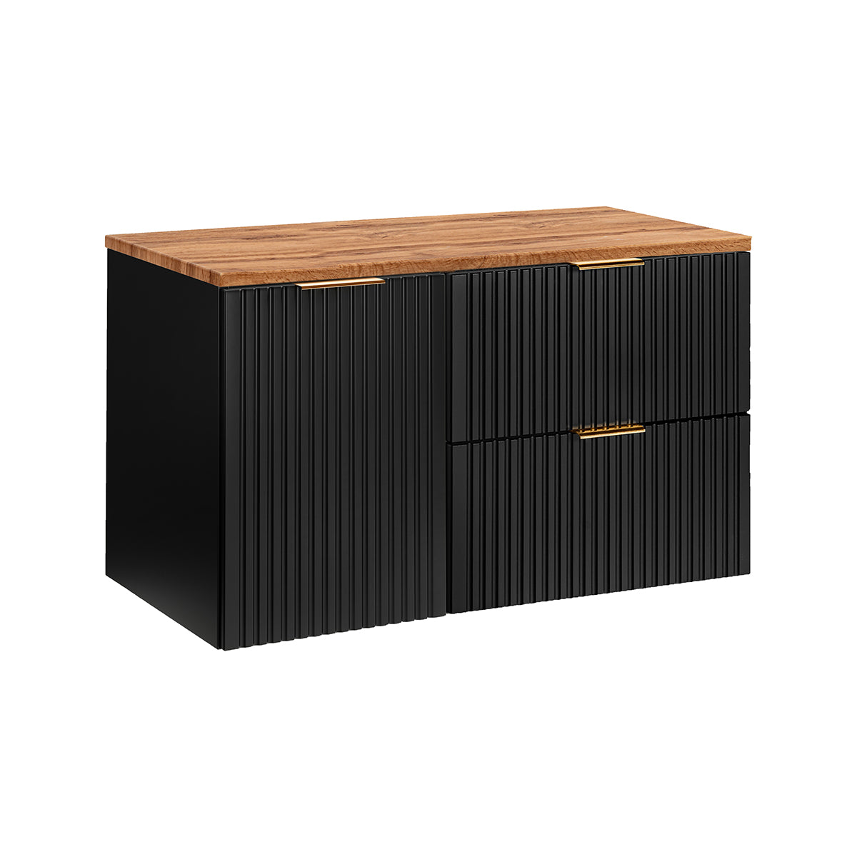 Meuble sous-vasque 100cm panier à linge Adriel Noir et Bois - vue 2