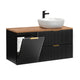 Meuble simple vasque 120cm panier à linge Adriel Noir et Bois