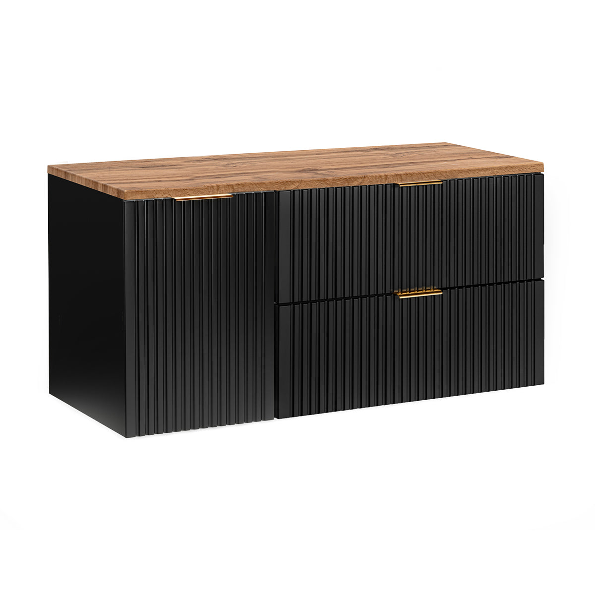 Meuble sous-vasque 120cm panier à linge Adriel Noir et Bois - vue 2