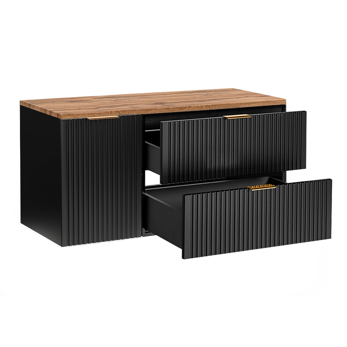 Meuble simple vasque 120cm panier à linge Adriel Noir et Bois - vue 3
