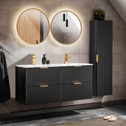 Ensemble meuble double vasque encastrée 120cm miroirs LED et colonne Adriel Noir
