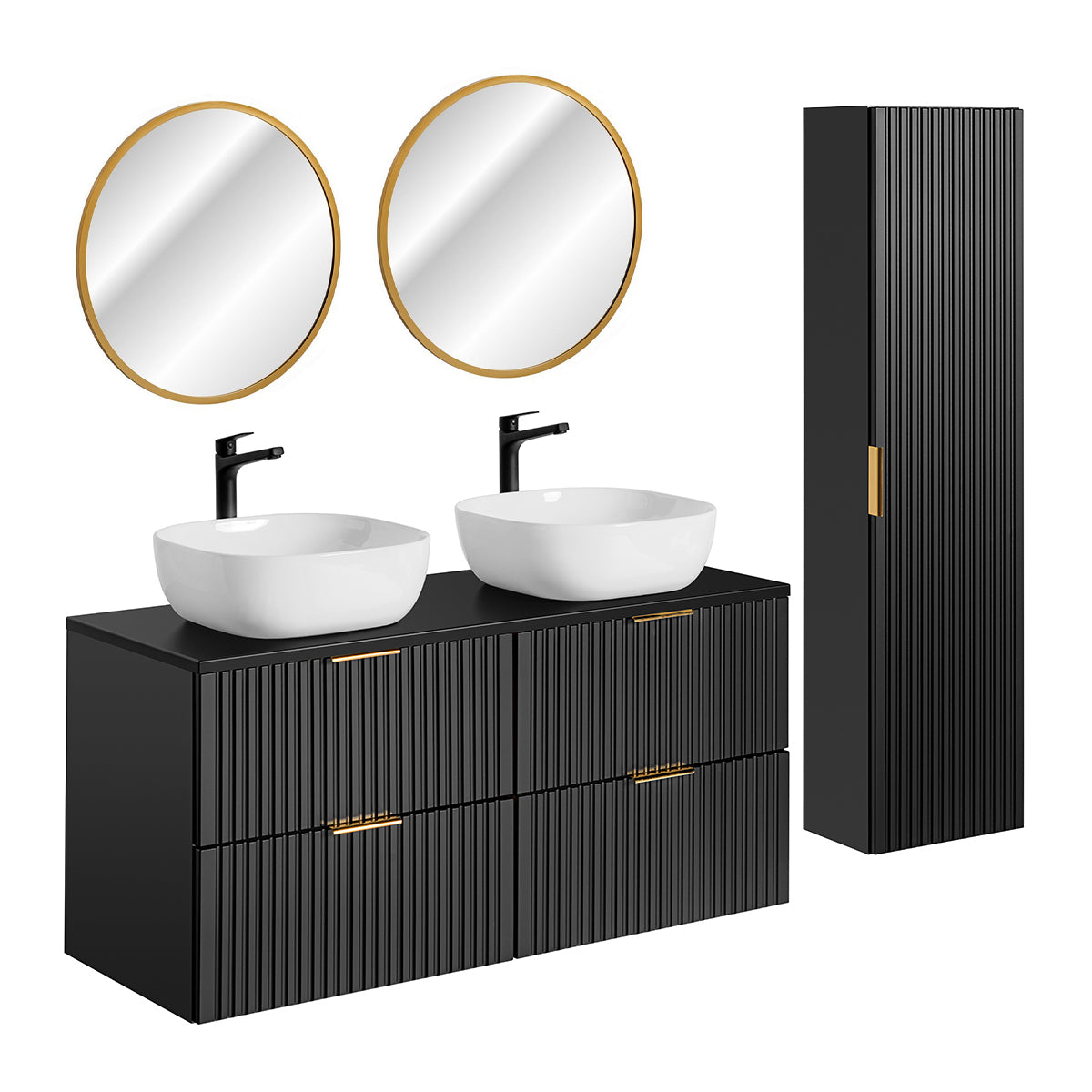 Ensemble meuble double vasque 120cm miroirs LED et colonne Adriel Noir - vue 2