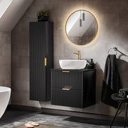 Ensemble meuble simple vasque 60cm miroir LED et colonne Adriel Noir