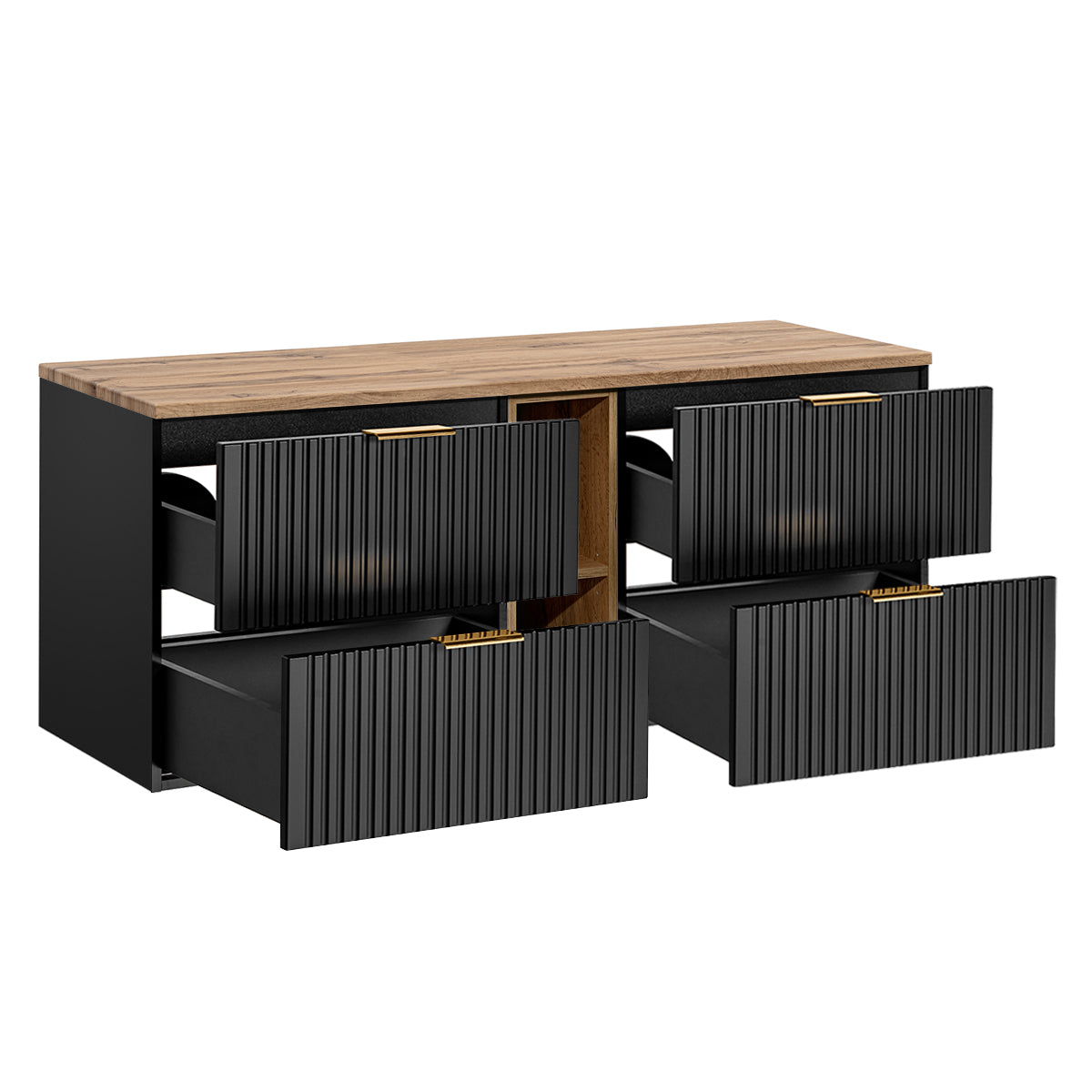Meuble sous-vasque 140cm 2 niches Adriel Noir et Bois - vue 2