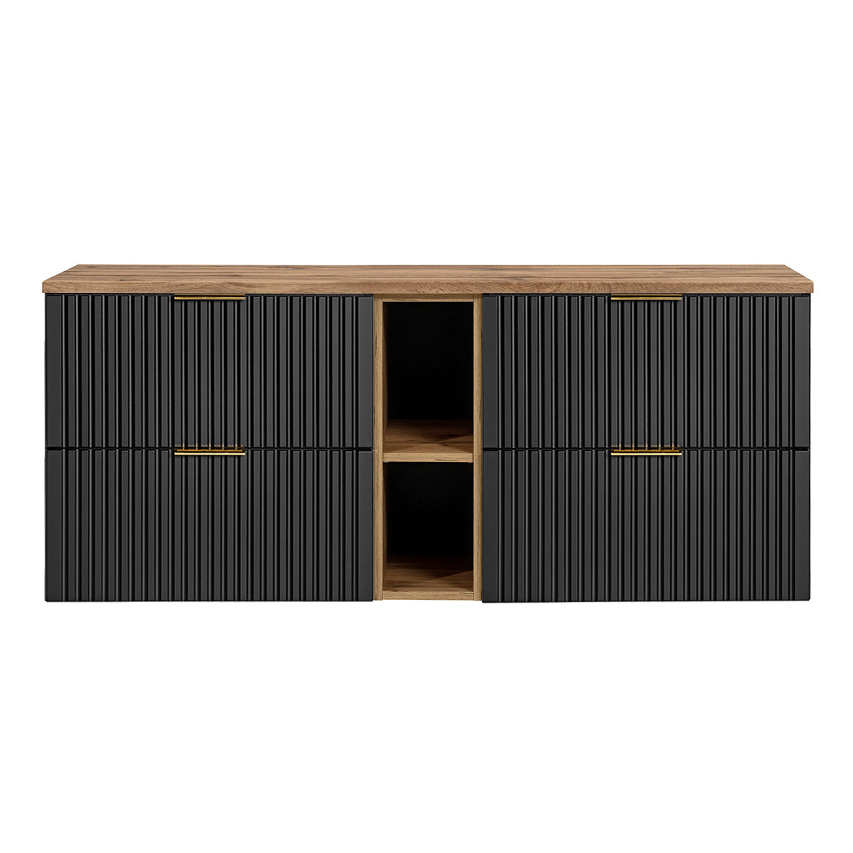Meuble sous-vasque 140cm 2 niches Adriel Noir et Bois - vue 3
