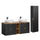 Ensemble meuble double vasque 140cm 2 niches et colonne Adriel Noir et Bois