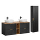 Ensemble meuble double vasque 140cm 2 niches et colonne Adriel Noir et Bois