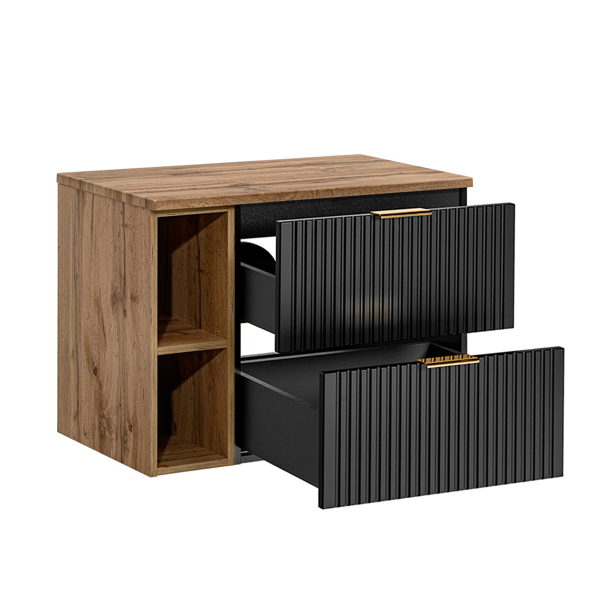Meuble sous-vasque 80cm 2 niches Adriel Noir et Bois - vue 2