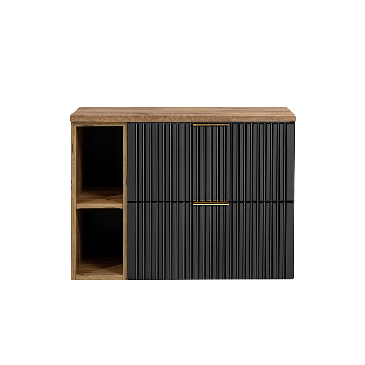 Meuble sous-vasque 80cm 2 niches Adriel Noir et Bois - vue 3