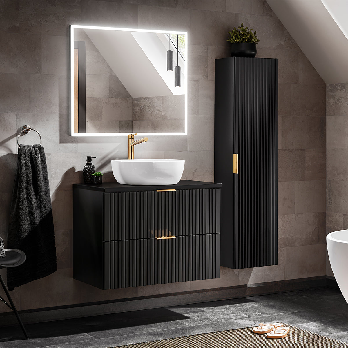 Meuble simple vasque 80cm Adriel Noir - vue 5
