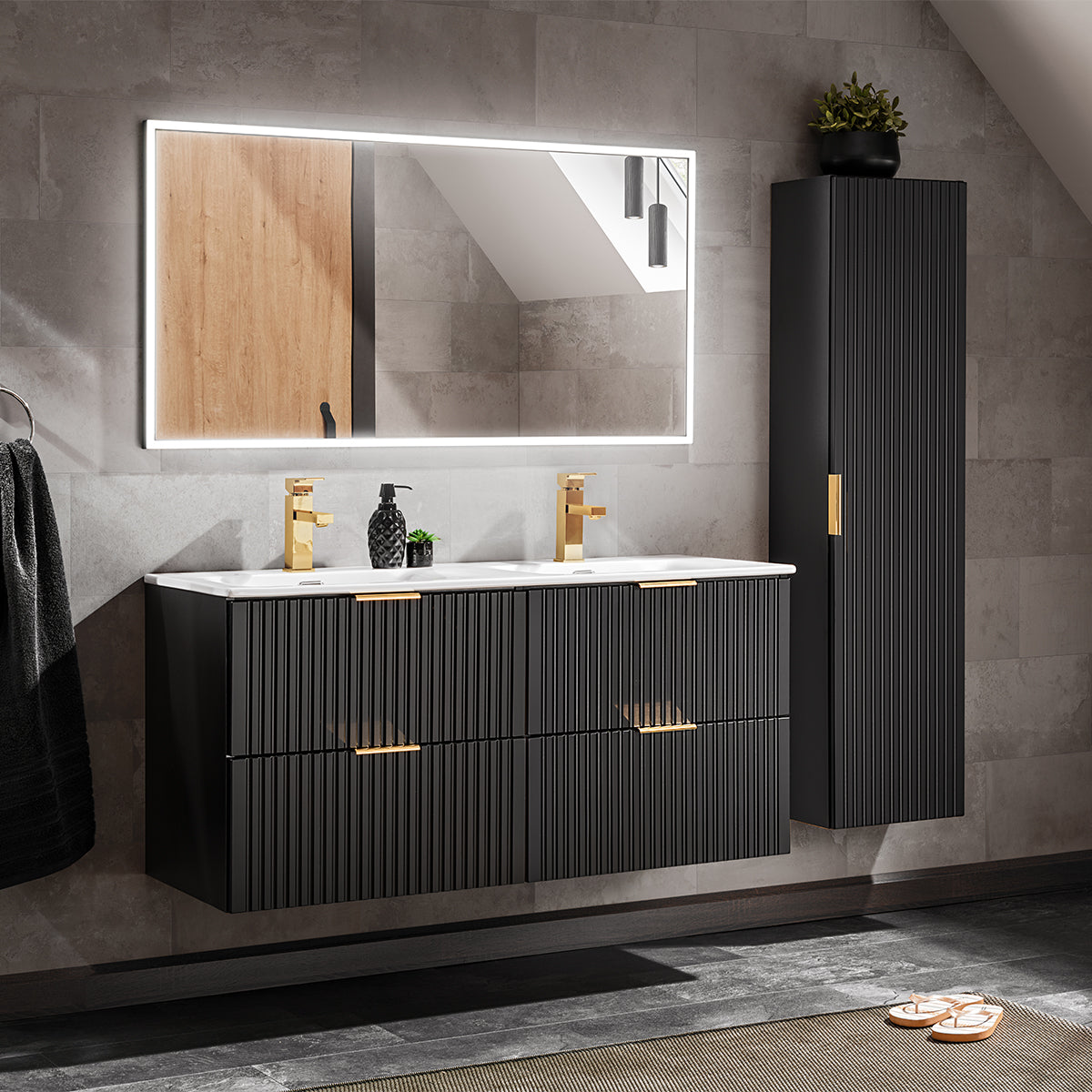 Meuble double vasque encastrée 120cm Adriel Noir - vue 5
