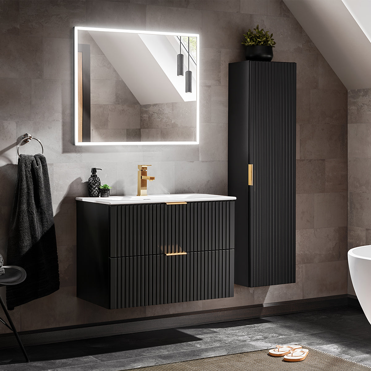 Meuble simple vasque encastrée 80cm Adriel Noir - vue 5