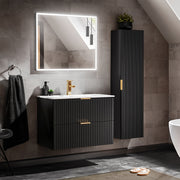 Ensemble meuble simple vasque encastrée 80cm et colonne Adriel Noir