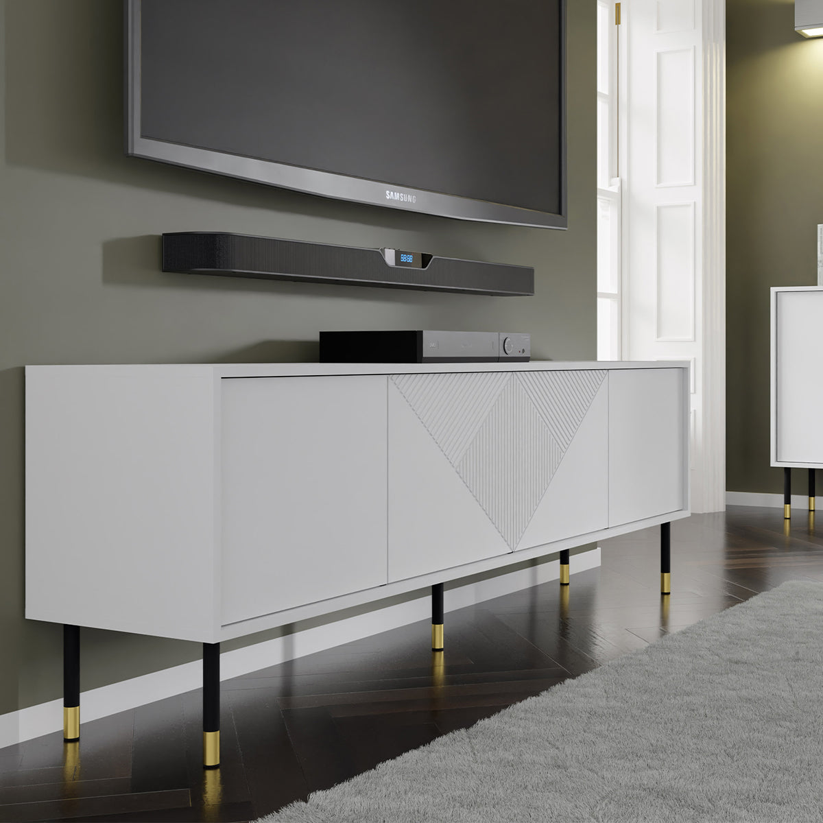 Meuble TV 4 portes 180 cm Aglaé Blanc - vue 3