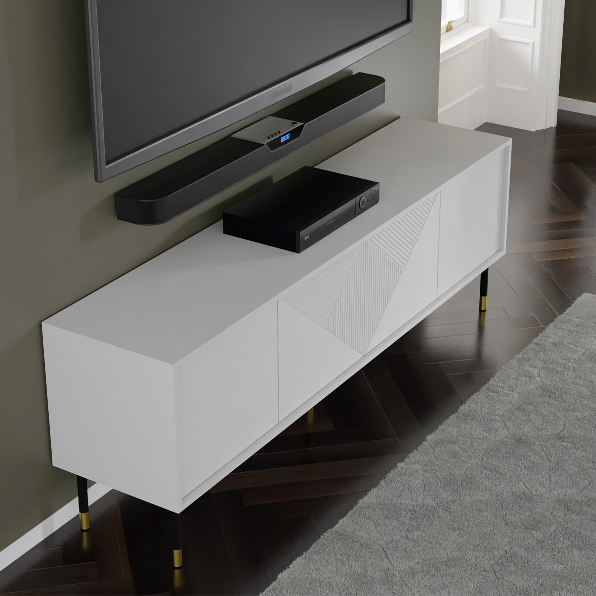 Meuble TV 4 portes 180 cm Aglaé Blanc - vue 4