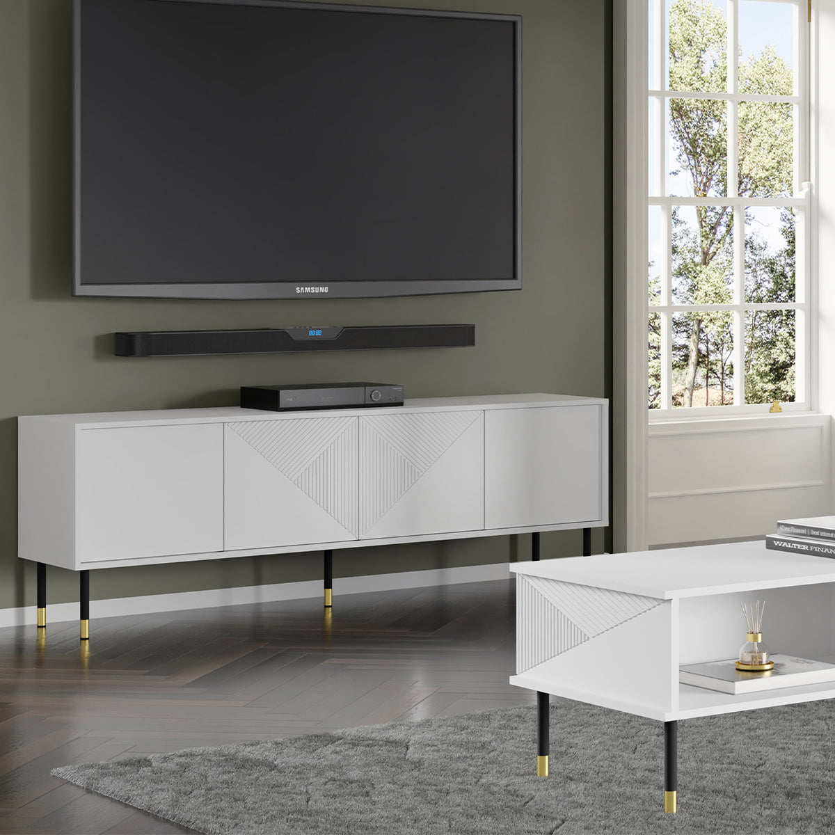 Meuble TV 4 portes 180 cm Aglaé Blanc - vue 5