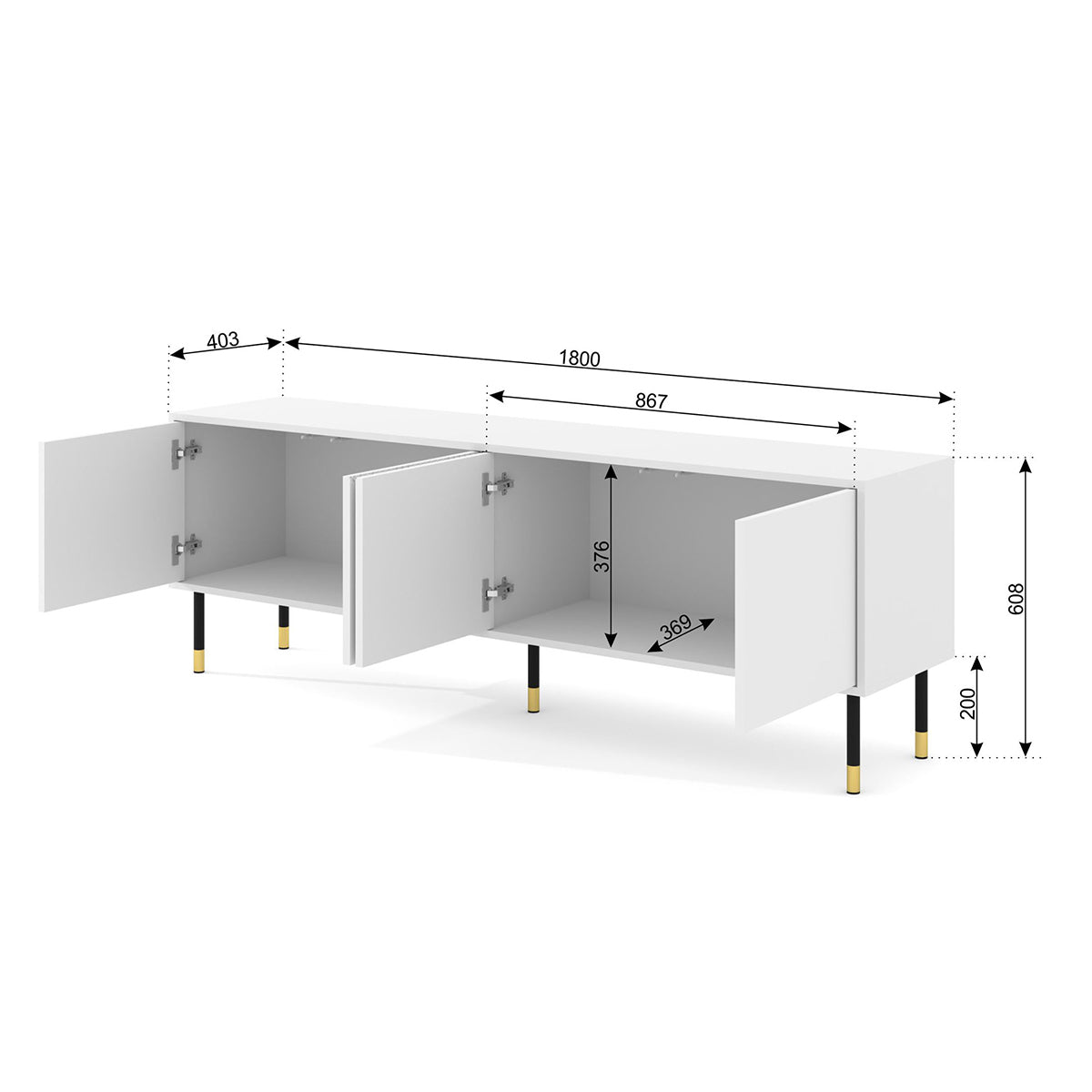 Meuble TV 4 portes 180 cm Aglaé Blanc - vue 6