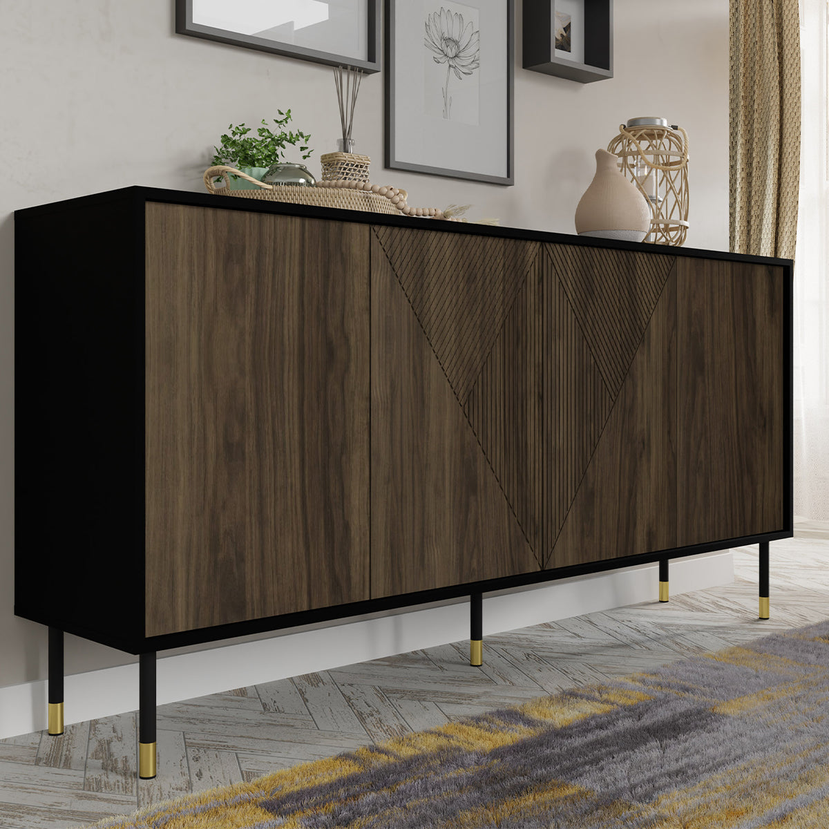 Buffet 4 portes Aglaé Bois et Noir - vue 3